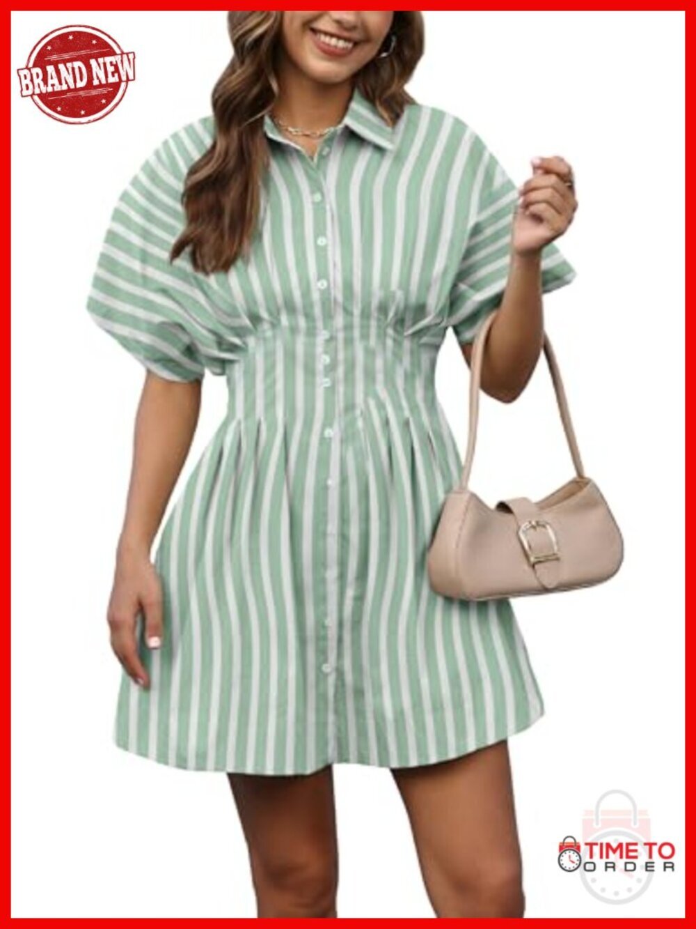 Short Sleeve Button Down Mini Shirt Dress with Pockets